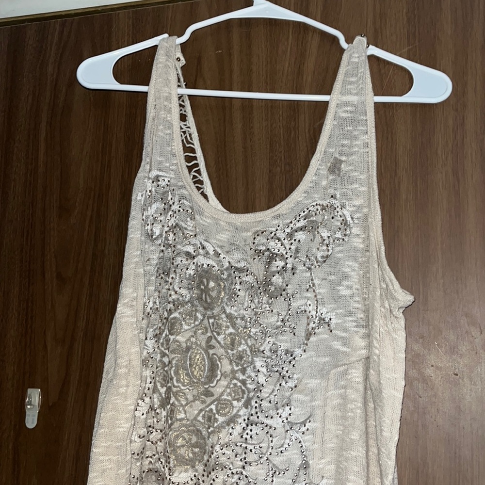 Cream and Gold Beading Tank Top